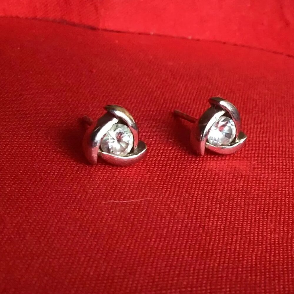 Designer ATI Cubic Zirconia Art Deco Sterling Silver Stud Post earrings